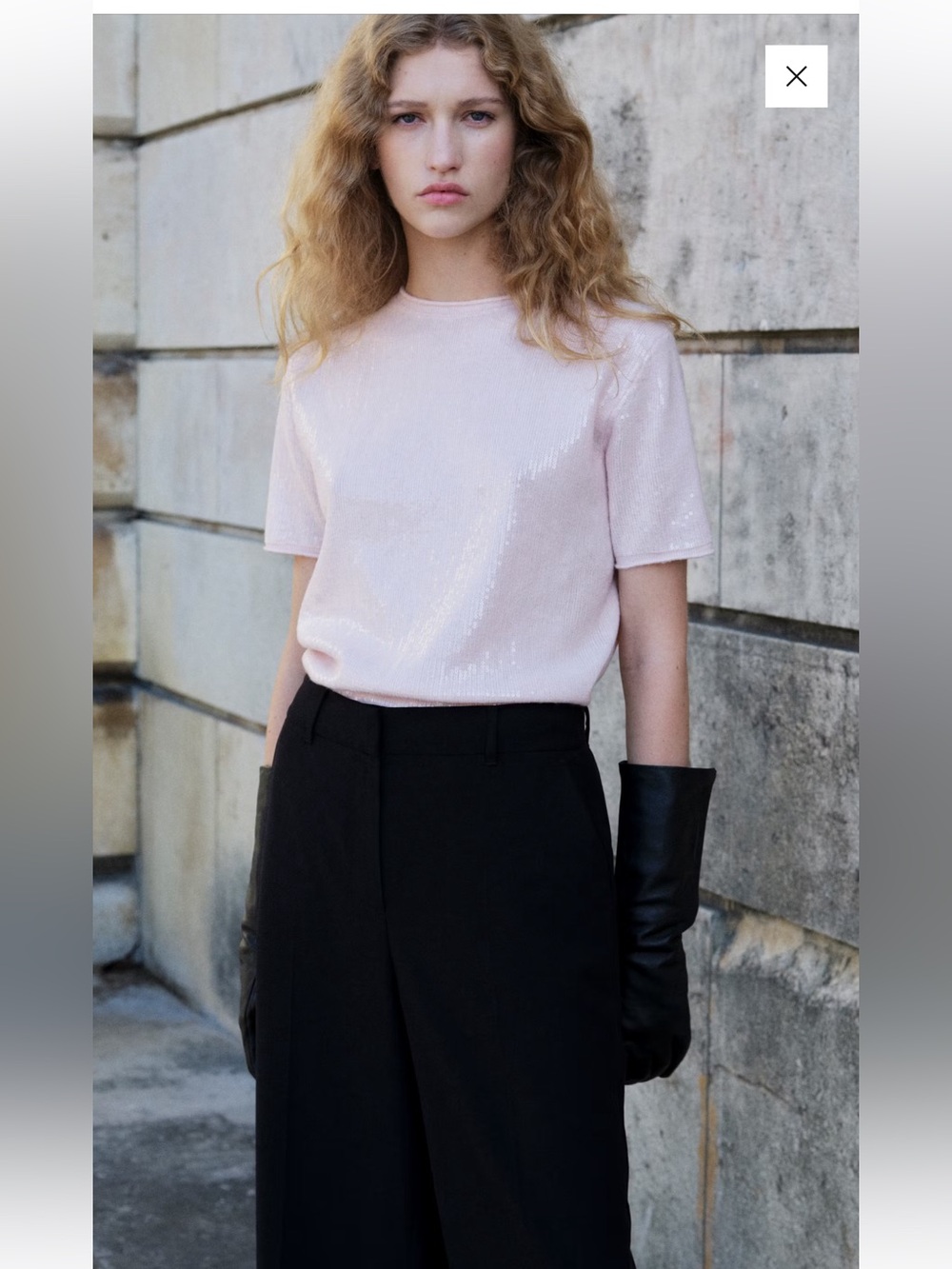Mango Pale Pink Sequin Short-Sleeve Crew Top